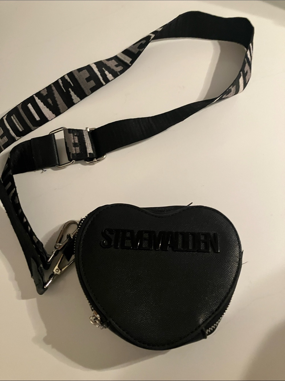 Steve Madden Black Heart Crossbody with Logo Strap